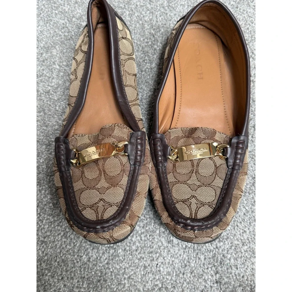 Coach Olive Signature Monogram Jacquard Loafers Brown Gold Hardware  9B